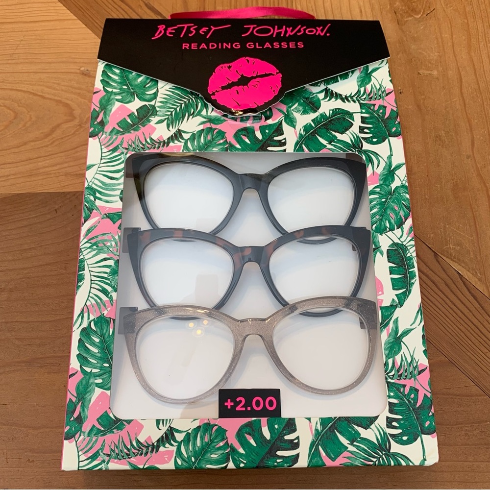 Betsey Johnson Readers Reading Glasses +2.00 Black Tortoise Brown Tan Sparkle